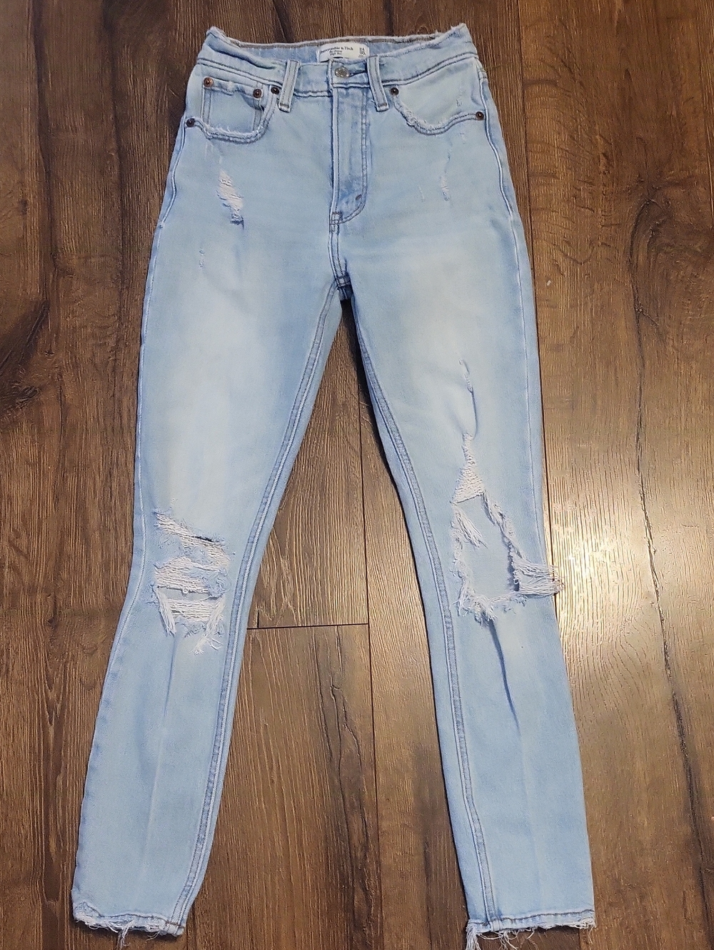 Abercrombie & Fitch Light Blue Ripped The Skinny High Rise Jeans